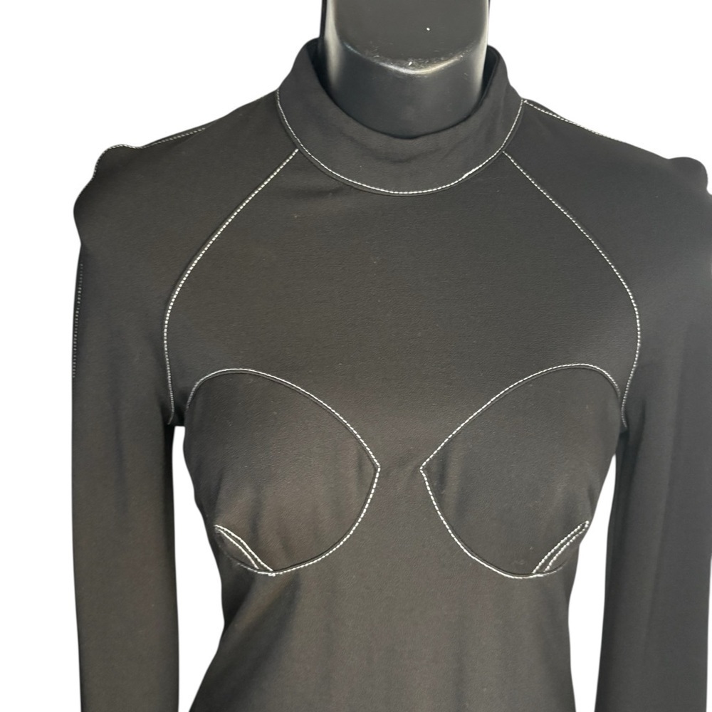 Adika Black Long Sleeve Dress with White Stitching - Picture 2 of 9